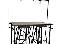 Bar tafel met mdf blad, 4 barkrukken en verlichting, yz 1005, zwart - afbeelding 2 van  3