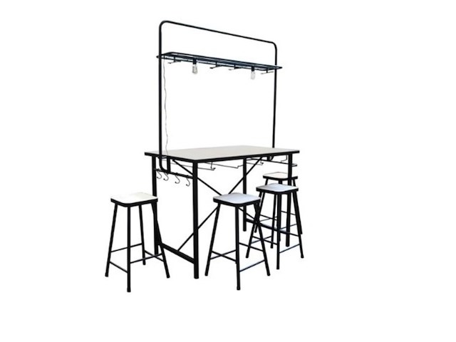 Bar tafel met mdf blad, 4 barkrukken en verlichting, yz 1005, zwart - afbeelding 1 van  3