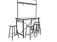 Bar tafel met mdf blad, 4 barkrukken en verlichting, yz 1005, zwart - afbeelding 1 van  10