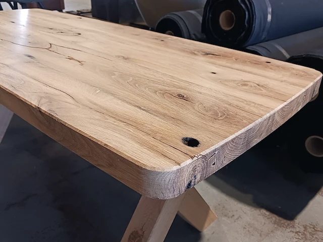 Barnwood salontafel deen ovaal x-poot, bruin - afbeelding 3 van  12