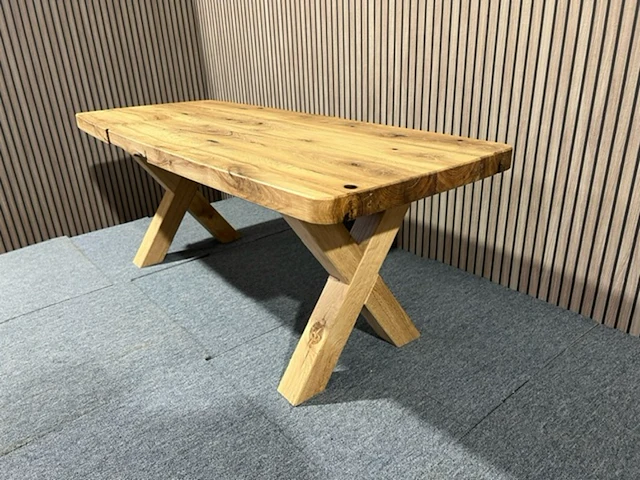 Barnwood salontafel deen ovaal x-poot, bruin - afbeelding 9 van  12