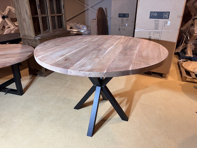 Bartafel, naturel acaciahout, zwart metalen spinpoot - afbeelding 1 van  4