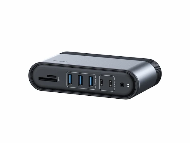 Baseus werkstation multifunctionele type-c hub adapter (cn+uk+eu) donkergrijs - afbeelding 1 van  4