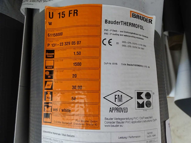 Bauder - thermofol u 15 fr - pvc dakfolie (35x) - afbeelding 5 van  6