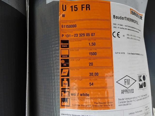 Bauder - thermofol u 15 fr - pvc dakfolie (35x) - afbeelding 6 van  6