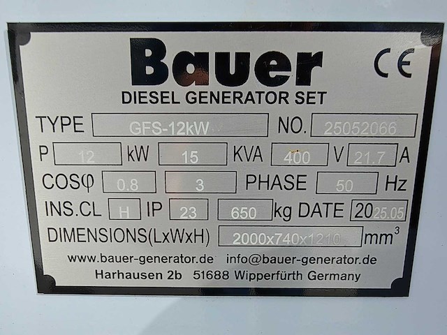 Bauer - 2025 - gfs-12kw - noodstroomaggregaat - afbeelding 8 van  18