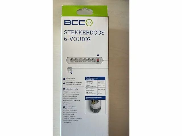 Bcc - stekkerdoos 6-voudig wit 3m kabel (144x) - afbeelding 4 van  5