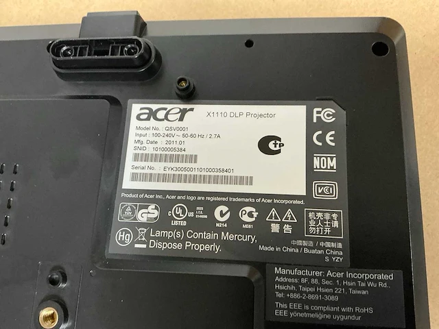 Beamer - acer - acer dlp x1110 - afbeelding 5 van  6