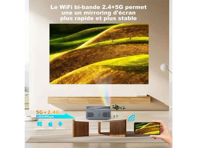Beamer met 5g wifi bluetooth full hd native 1080p 18000 lumen compatibel met ios/android/hdmi/usb/ps5/tv stick/xbox zwart - afbeelding 4 van  4