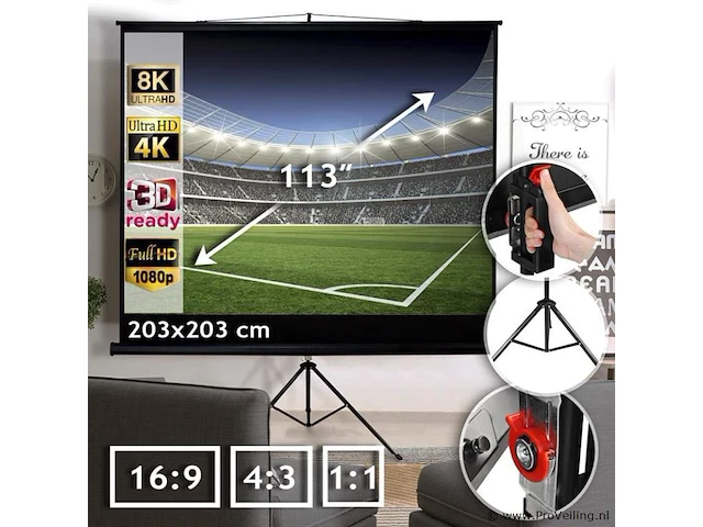 Beamerscherm incl. statief hdtv, 8k, 4k, 3d 203 x 203cm - afbeelding 1 van  7