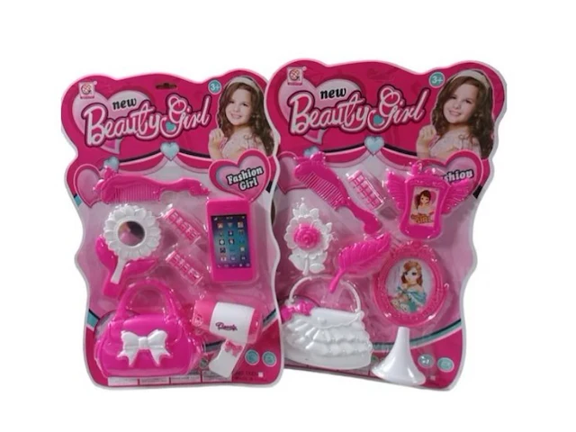 Beaty girl set - op kaart - duo set - 1x rose tasje set & 1x wit tasje set - afbeelding 1 van  7