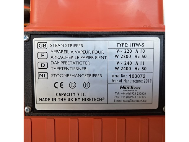 Behangafstoomapparaat - 230v hiretech, htw-5, bouwjaar 2019 - afbeelding 5 van  5