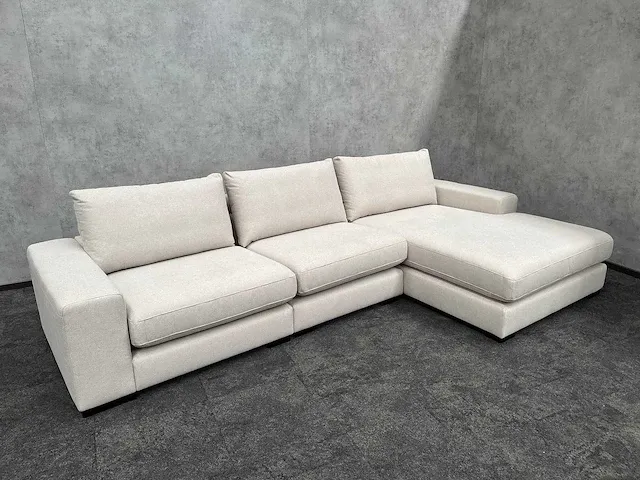 Beige hoekbank met chaise longue - ongebruikt - luxe stof - afbeelding 27 van  27