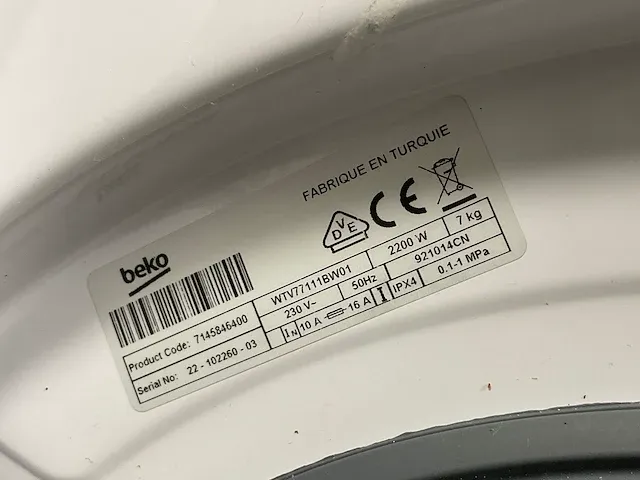 Beko wtv77111bw01 wasmachine - afbeelding 7 van  7