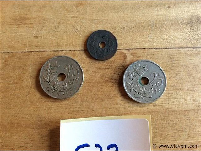 Belgische munt 5 centiem & 25 centiem 1905+ - afbeelding 2 van  2