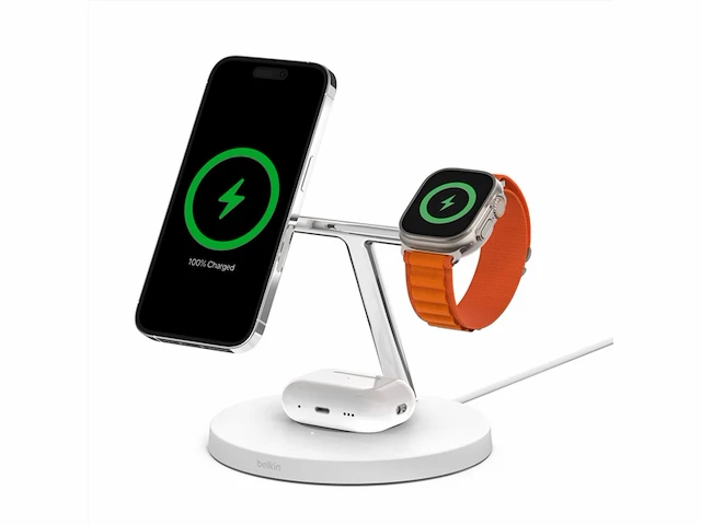 Belkin magsafe 3in1 draadloze oplader15w apple iphone en apple watch wit - afbeelding 1 van  5