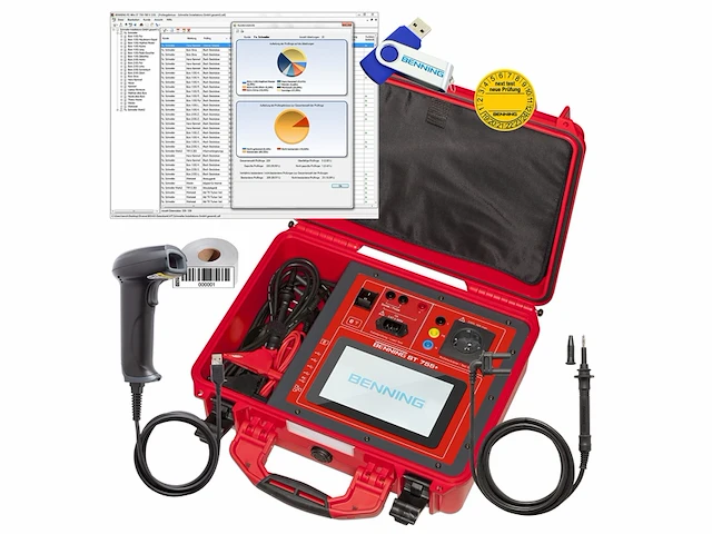Benning st 755+ set apparaattester (voor het testen van elektrische apparaten/hulpmiddelen met beschermende koffer)rood - afbeelding 1 van  3