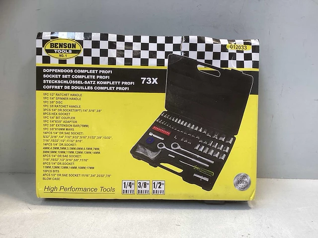 Benson tools - doppenset- doos - 73-delig - 1/4 3/8 1/2” - afbeelding 1 van  6