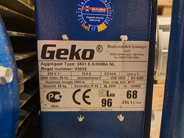 Benzine aggregaat, geko, 2801 e-s/hhba nl, 2009 - afbeelding 13 van  13
