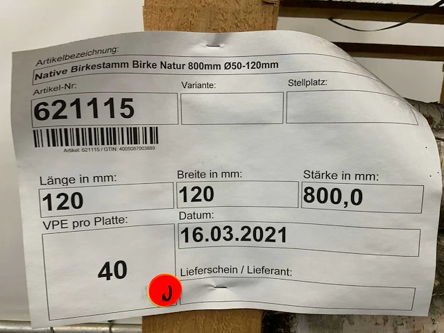 Berkenstam ø 50-120 mm 800 mm (109x) - afbeelding 8 van  8