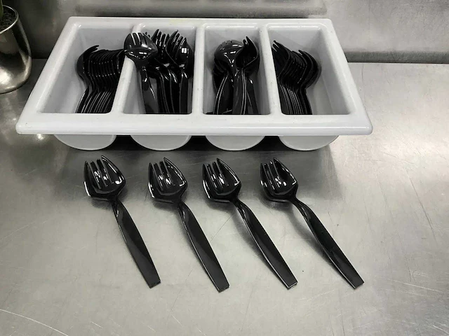 Bestekbak met kunststof serveervorken - afbeelding 1 van  4