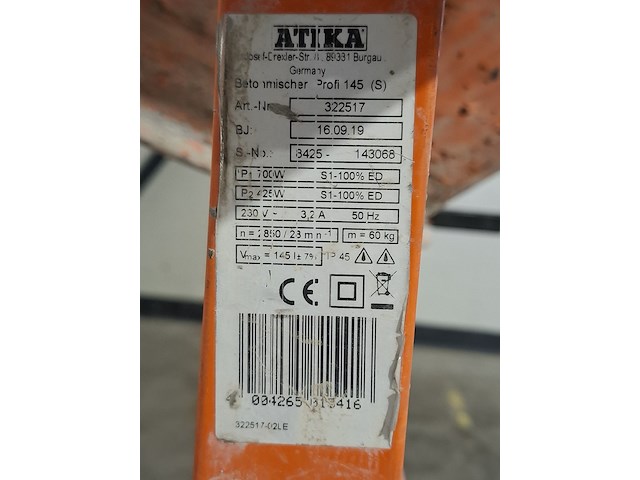 Betonmolen 140l 230v ~ atika, profi 145s, bouwjaar 2020 - afbeelding 5 van  8