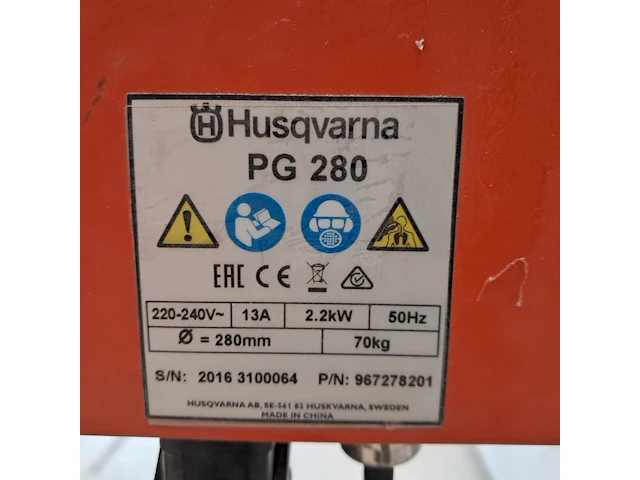 Betonschuurmachine 280mm 230v husqvarna, pg280, bouwjaar 2017 - afbeelding 5 van  6