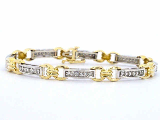 Bi-colour gouden schakelarmband met natuurlijke diamanten - afbeelding 1 van  9