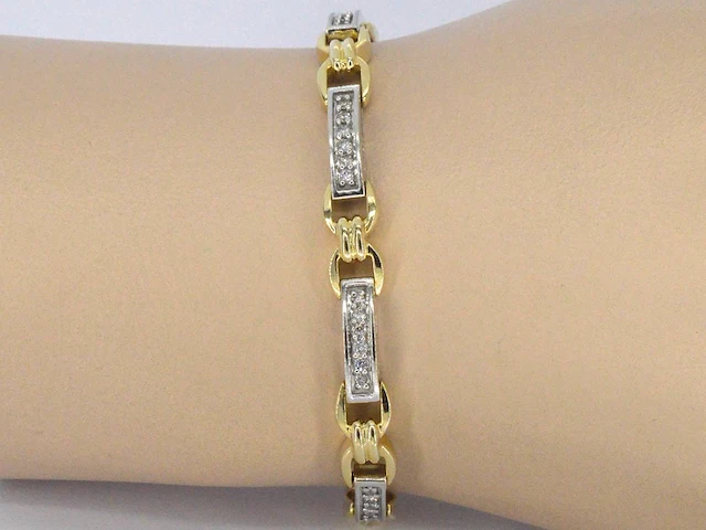 Bi-colour gouden schakelarmband met natuurlijke diamanten - afbeelding 2 van  9