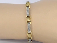 Bi-colour gouden schakelarmband met natuurlijke diamanten - afbeelding 2 van  9