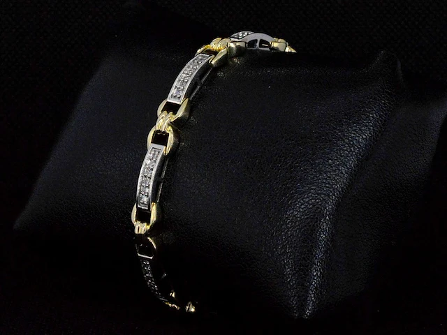 Bi-colour gouden schakelarmband met natuurlijke diamanten - afbeelding 3 van  9
