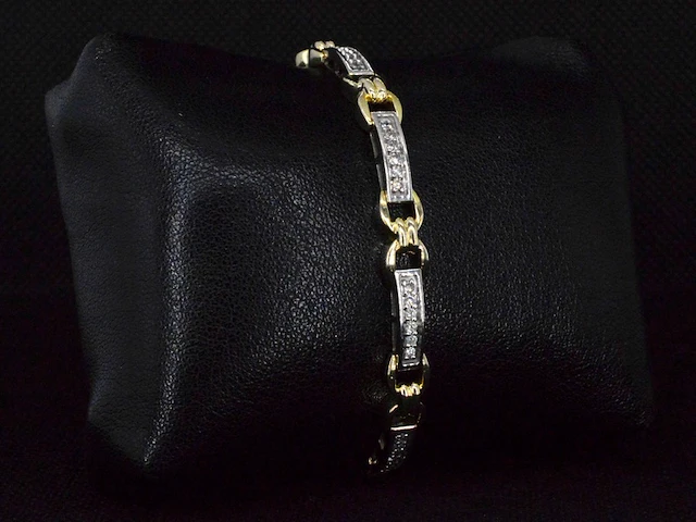 Bi-colour gouden schakelarmband met natuurlijke diamanten - afbeelding 4 van  9