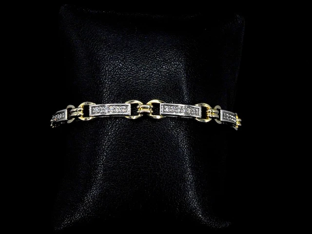 Bi-colour gouden schakelarmband met natuurlijke diamanten - afbeelding 5 van  9