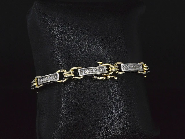 Bi-colour gouden schakelarmband met natuurlijke diamanten - afbeelding 6 van  9