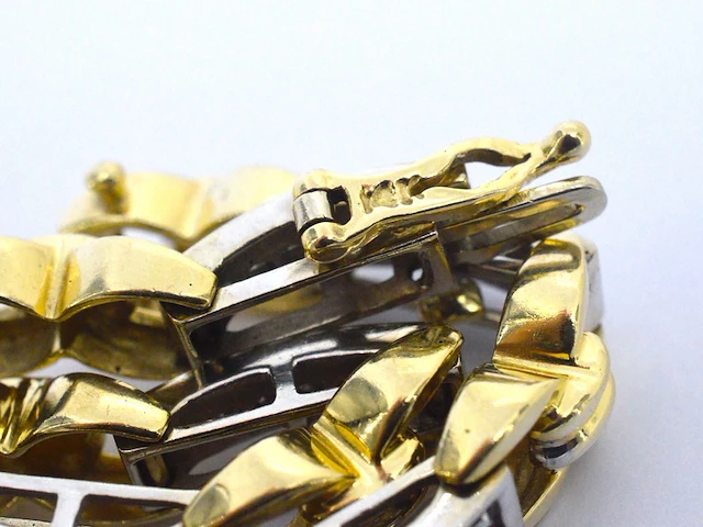 Bi-colour gouden schakelarmband met natuurlijke diamanten - afbeelding 7 van  9