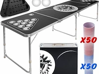Bierpongtafelset voor volwassenen - inclusief 6 ballen, 100 bekers en bekerhouder - in hoogte verstelbaar, opvouwbaar, aluminium - drinkspelletjes - afbeelding 1 van  11