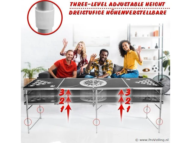 Bierpongtafelset voor volwassenen - inclusief 6 ballen, 100 bekers en bekerhouder - in hoogte verstelbaar, opvouwbaar, aluminium - drinkspelletjes - afbeelding 4 van  11