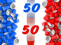 Bierpongtafelset voor volwassenen - inclusief 6 ballen, 100 bekers en bekerhouder - in hoogte verstelbaar, opvouwbaar, aluminium - drinkspelletjes - afbeelding 6 van  11