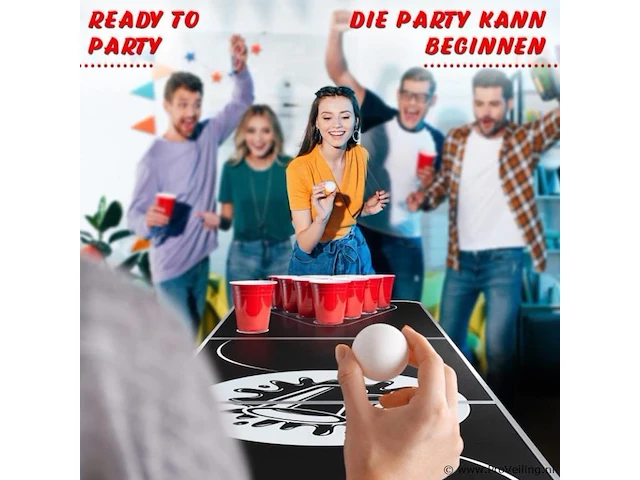 Bierpongtafelset voor volwassenen - inclusief 6 ballen, 100 bekers en bekerhouder - in hoogte verstelbaar, opvouwbaar, aluminium - drinkspelletjes - afbeelding 9 van  11