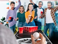 Bierpongtafelset voor volwassenen - inclusief 6 ballen, 100 bekers en bekerhouder - in hoogte verstelbaar, opvouwbaar, aluminium - drinkspelletjes - afbeelding 9 van  11