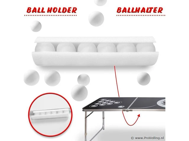 Bierpongtafelset voor volwassenen - inclusief 6 ballen, 100 bekers en bekerhouder - in hoogte verstelbaar, opvouwbaar, aluminium - drinkspelletjes - afbeelding 10 van  11