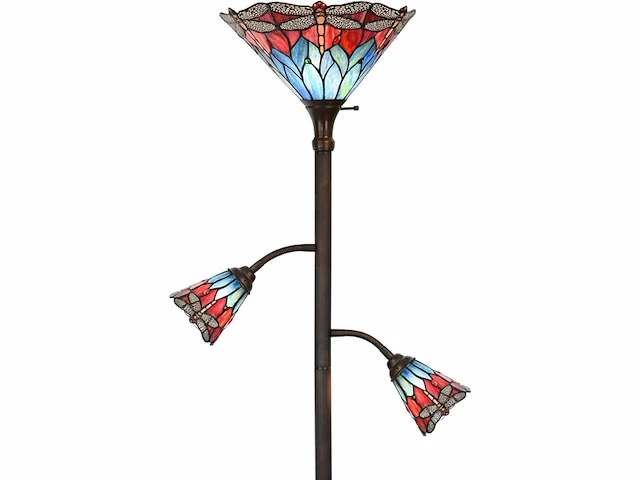 Bieye l30837 libel tiffany stijl glas-in-loodraam fakkel vloerlamp met zijlichten om te lezen, 70 inch hoog libel, rood blauw - afbeelding 1 van  1