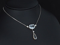 Bijzondere art deco halsketting met echte aquamarijn en orient parels