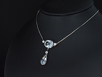 Bijzondere art deco halsketting met echte aquamarijn en orient parels - afbeelding 4 van  4