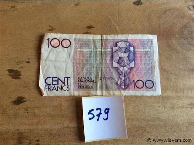 Biljet belgië 100fr - afbeelding 2 van  2