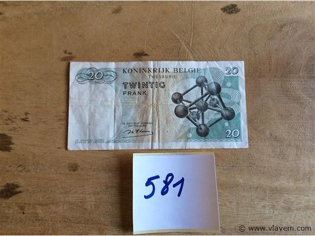 Biljet belgië 20fr 1964 - afbeelding 2 van  2