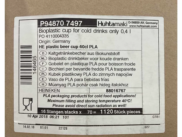 Bioware - heineken 40 cl - plastic drinkbekers 40 cl (4480x) - afbeelding 5 van  5