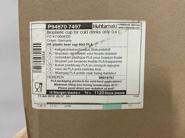 Bioware heineken 40 cl plastic bekers (1120x) - afbeelding 6 van  6