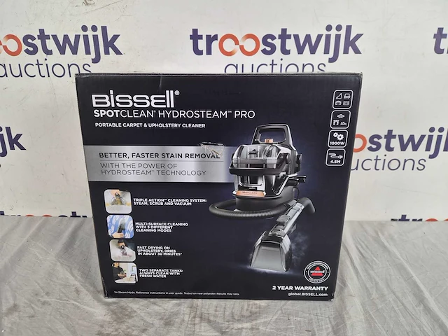 Bissell spotclean hydrosteam pro draagbare vlekkenreiniger - met hydrosteam technologie - tapijtreiniger & stoomreiniger voor bank, auto & matras - carpet cleaner apparaat - incl. wieltjes & 2 borstels - reinigingsmachine - zetelreiniger - 3700n - afbeelding 2 van  2