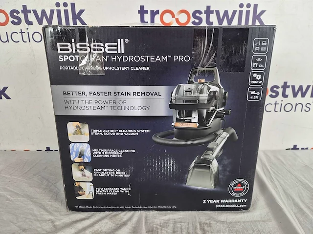 Bissell spotclean hydrosteam pro draagbare vlekkenreiniger - met hydrosteam technologie - tapijtreiniger & stoomreiniger voor bank, auto & matras - carpet cleaner apparaat - incl. wieltjes & 2 borstels - reinigingsmachine - zetelreiniger - 3700n - afbeelding 2 van  2